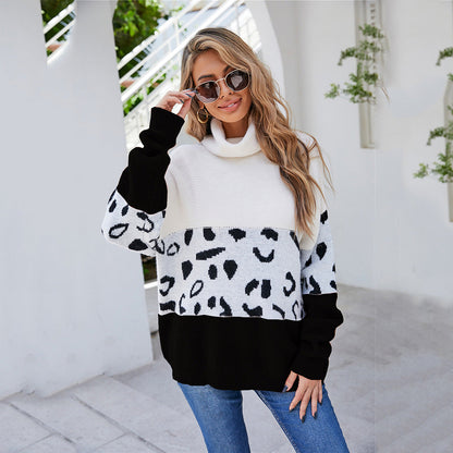 Damen Pullover Kuschelig Tiermuster Hochkragen Grau