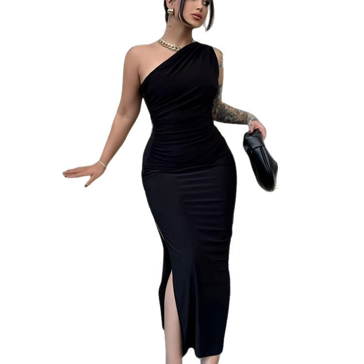Damen Maxikleid Elegantes One-Shoulder-Design Figurbetont