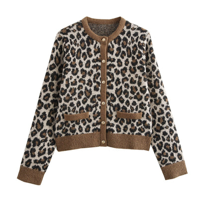 Damen Strickcardigan Animal-Print Kuschelig Mit Taschen