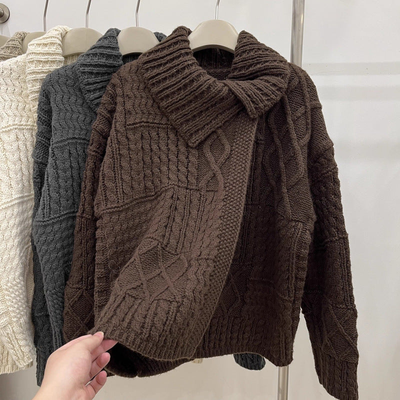 Damen Grobstrickjacke Hochkragen Zopfmuster Eveloria