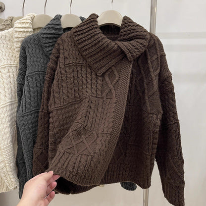 Damen Grobstrickjacke Hochkragen Zopfmuster Eveloria