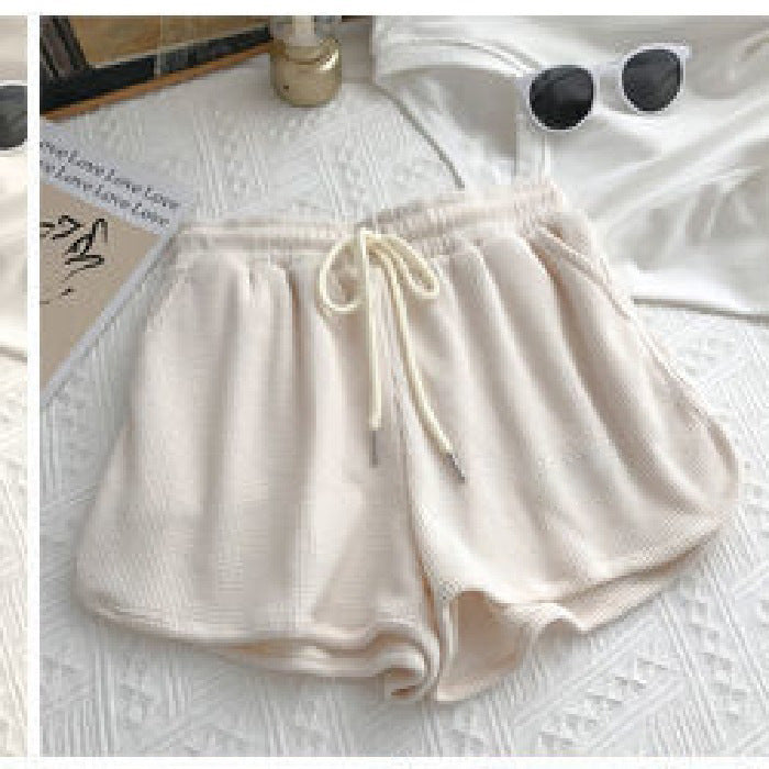 Damen Shorts Waffelstruktur Elastisch Beige