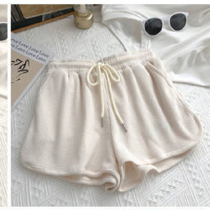 Damen Shorts Waffelstruktur Elastisch Beige
