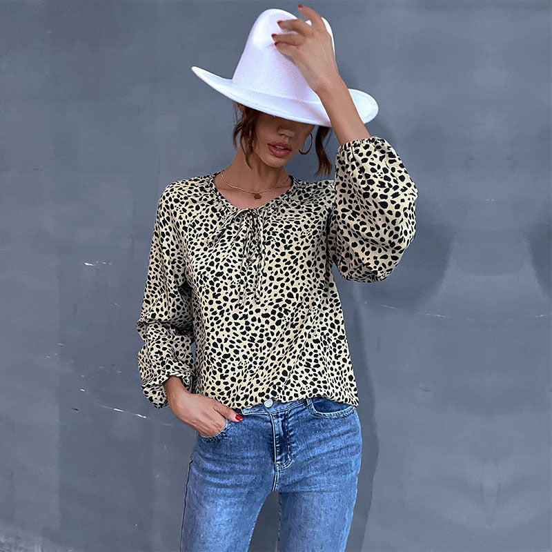 Damen Bluse Rüschendetails Animalmuster Eveloria