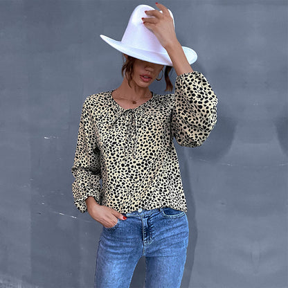 Damen Bluse Rüschendetails Animalmuster Eveloria