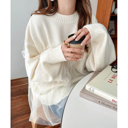 Damen Oversized Pullover Rüschendetails Eveloria