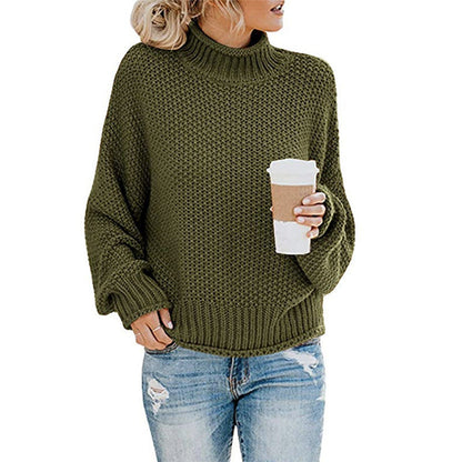 Damen Rollkragenpullover Grobgestrickt Lässiger Schnitt