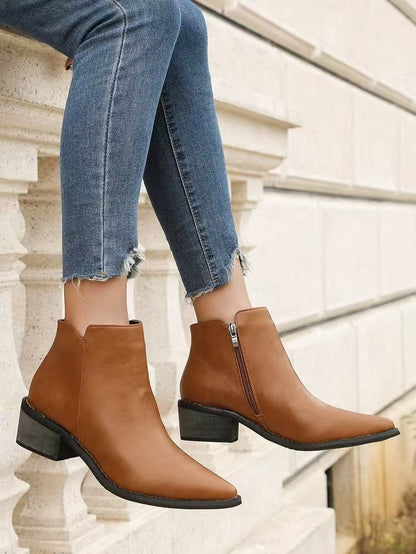 Eveloria Damen Stiefeletten Kunstleder Spitz Niedriger Blockabsatz
