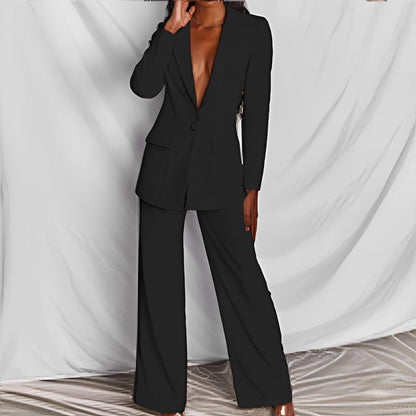Damen Hosenanzug Taillierter Blazer Weite Hose Eveloria