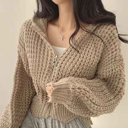 Damen Strickjacke Lässiger Reißverschluss Voluminöse Ärmel Eveloria