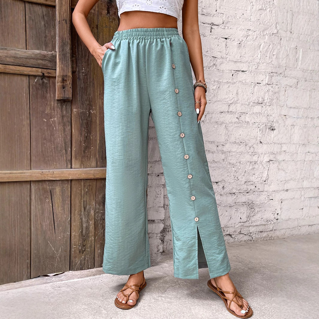 Damen Freizeithose Weit Geschnitten Seitliche Schlitzen Dekorative