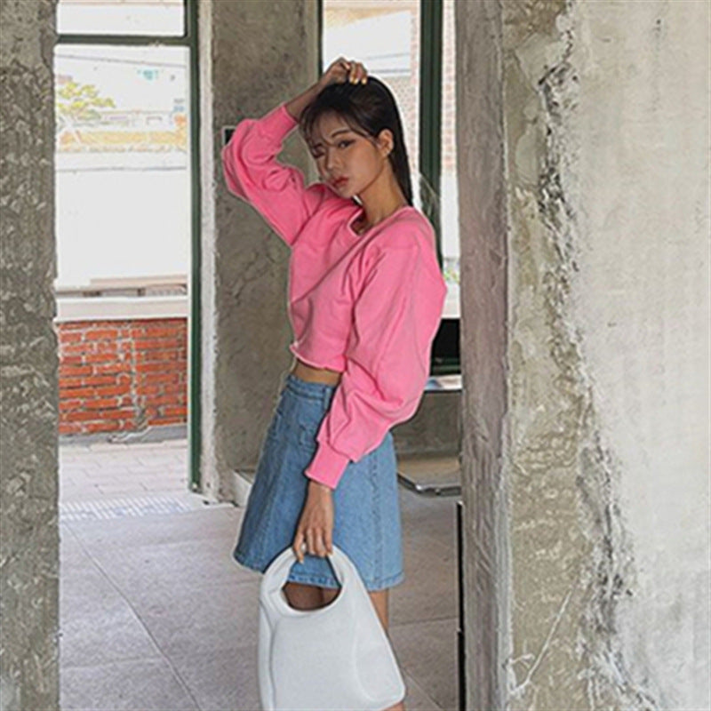Eveloria Damen Cropped Sweatshirt Voluminöse Ärmel