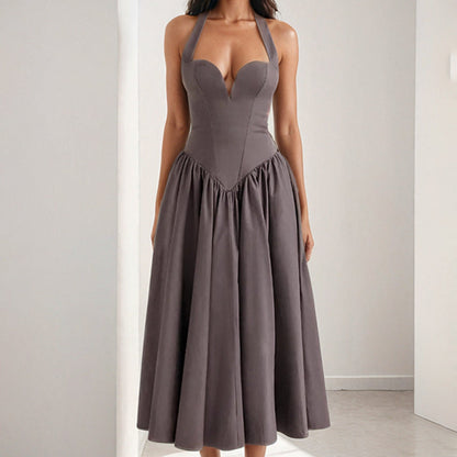 Damen Midi-Kleid Herzförmiger Ausschnitt Voluminöser Rock Eveloria