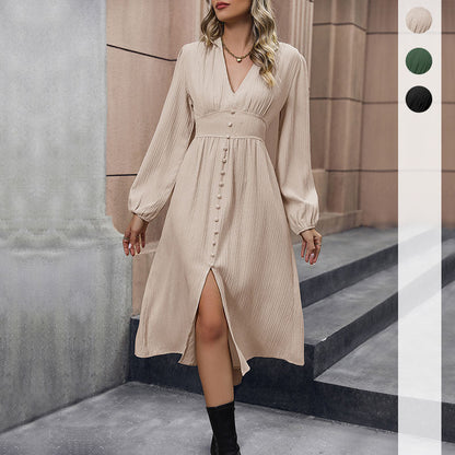Damen Midikleid V-Ausschnitt Knopfdetails Eveloria - Eveloria