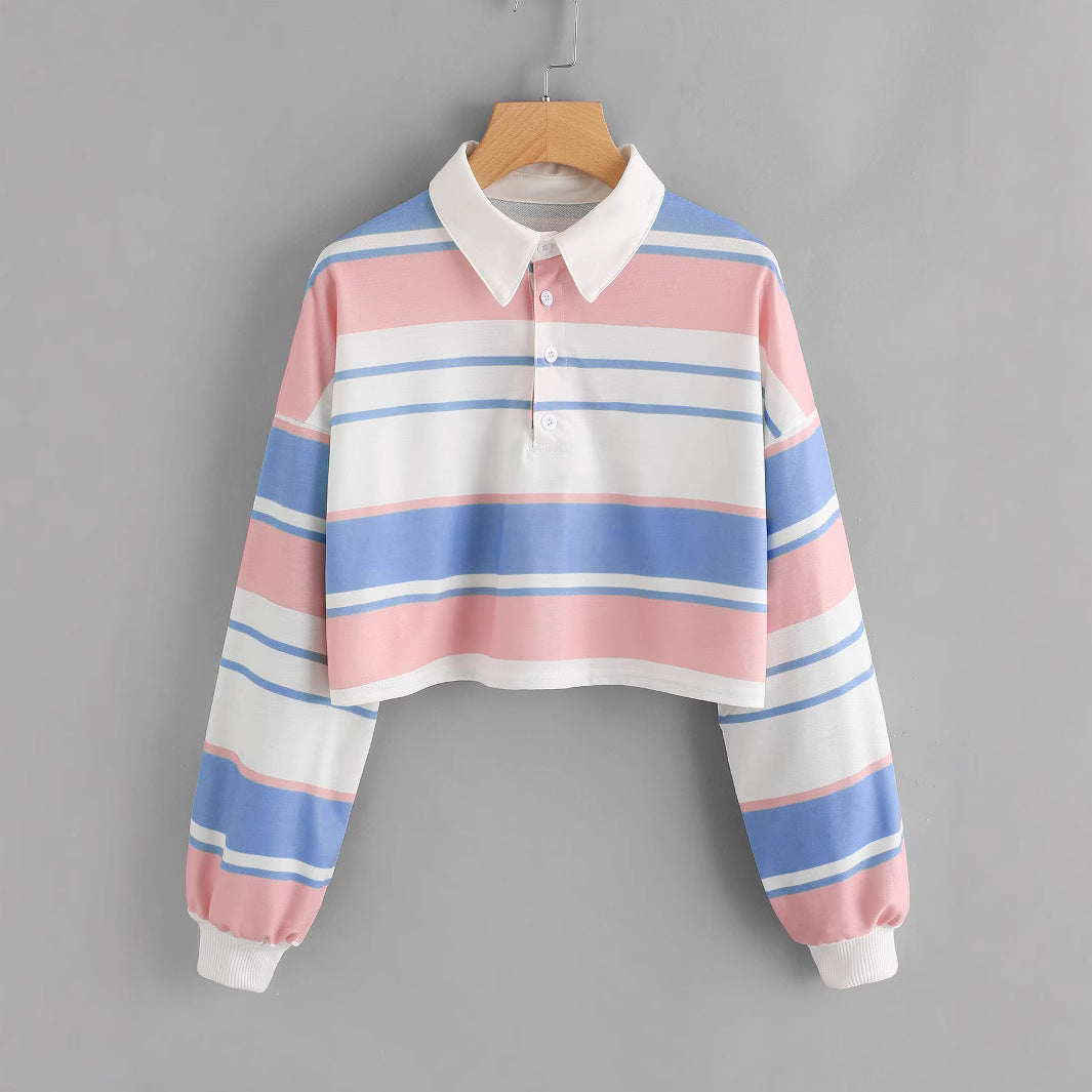 Damen Polo-Shirt Crop-Design Farbblockmuster Eveloria