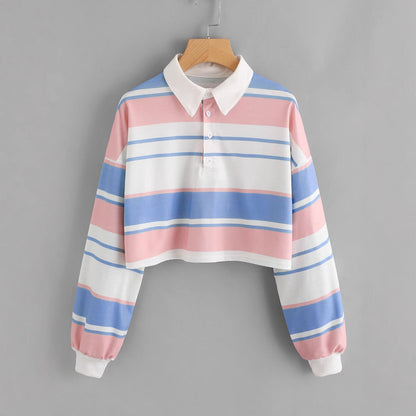 Damen Polo-Shirt Crop-Design Farbblockmuster Eveloria