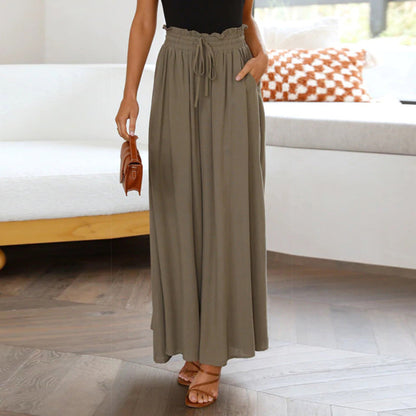 Damen Maxihose Elastischer Bund Taschen Beige