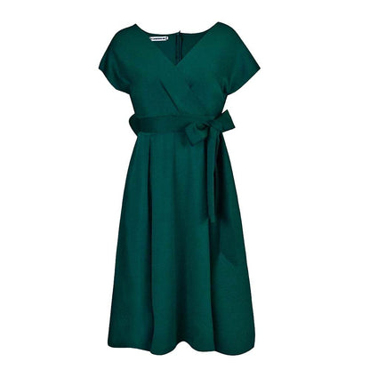 Damen Wickelkleid V-Ausschnitt Gürtel Eveloria