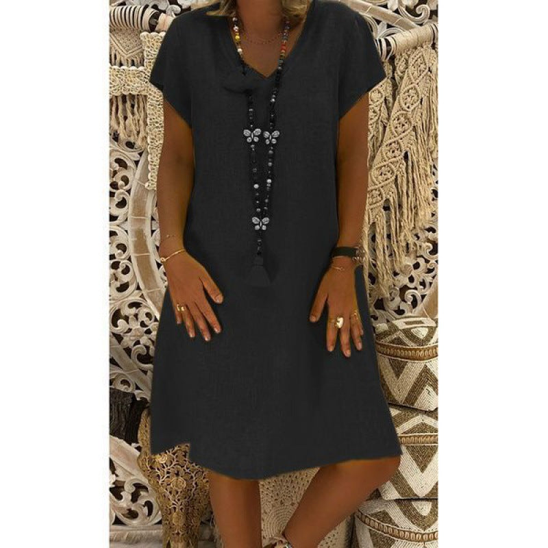 Damen Sommerkleid V-Ausschnitt Asymmetrisch Eveloria