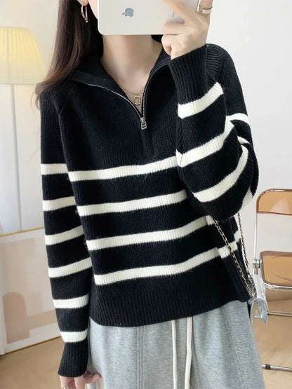 Damen Strickpullover Halbzipper Eveloria