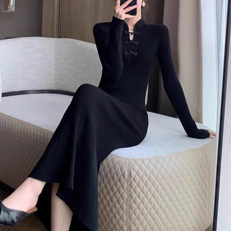 Damen Strickkleid Langärmlig mit Knopfleiste Eveloria