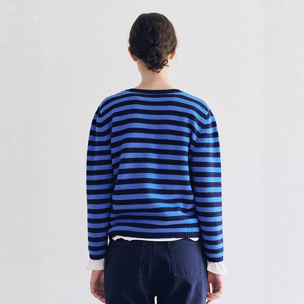 Damen Pullover V-Ausschnitt Streifenmuster Eveloria