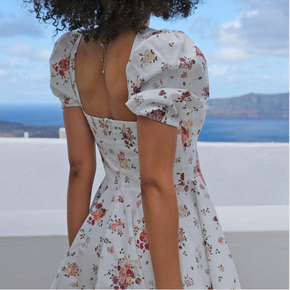 Damen Kleid Puffärmel Floralmuster Eveloria