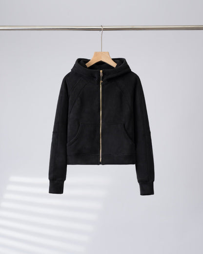 Damen Kapuzenjacke Kuschelig Hochkragen Praktische Taschen