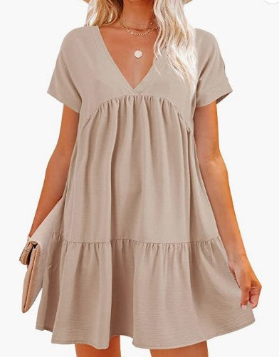 Damen V-Ausschnitt Kleid Weit schwingender Saum Eveloria