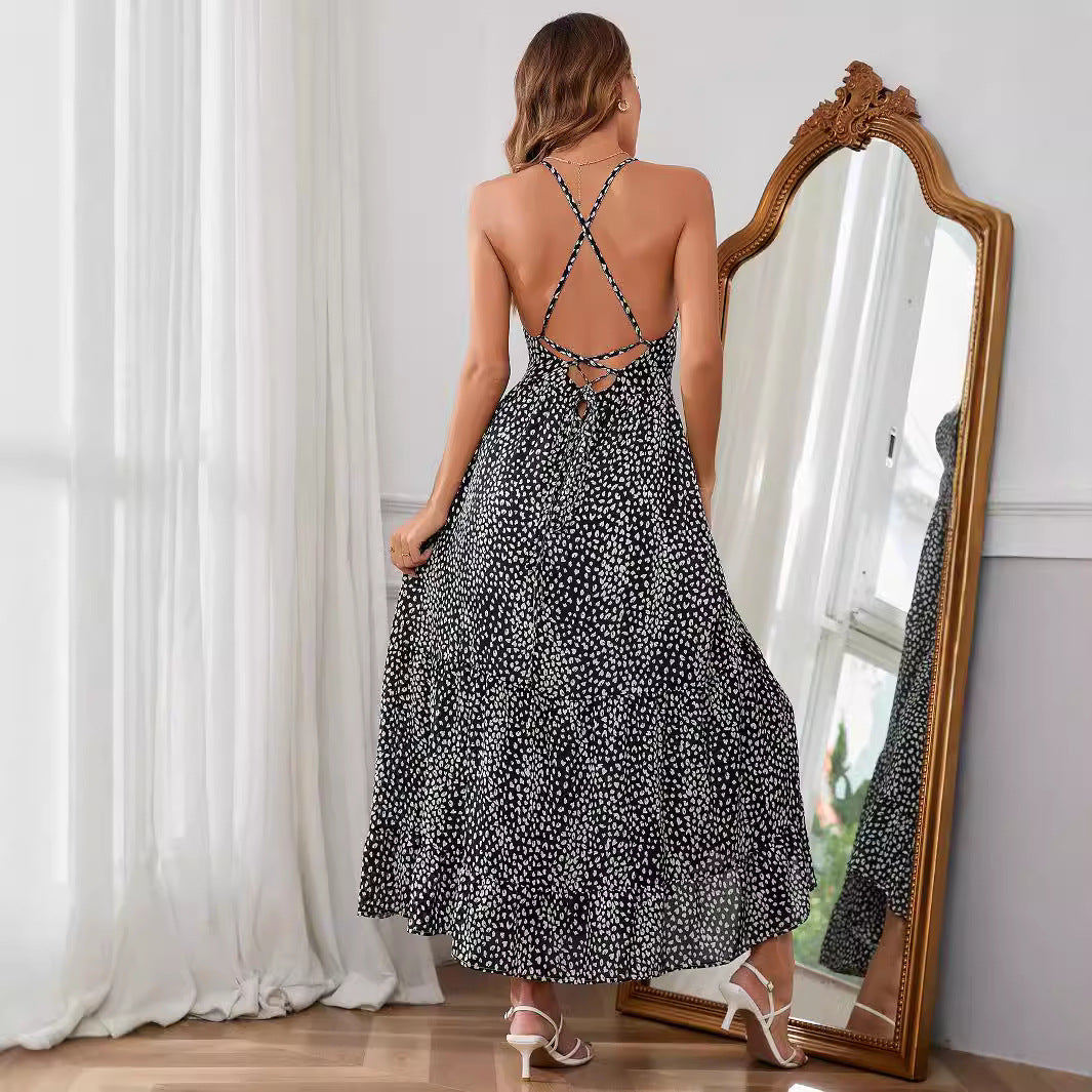 Damen Maxikleid Spaghettiträger Fließend Eveloria