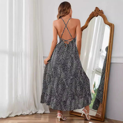 Damen Maxikleid Spaghettiträger Fließend Eveloria