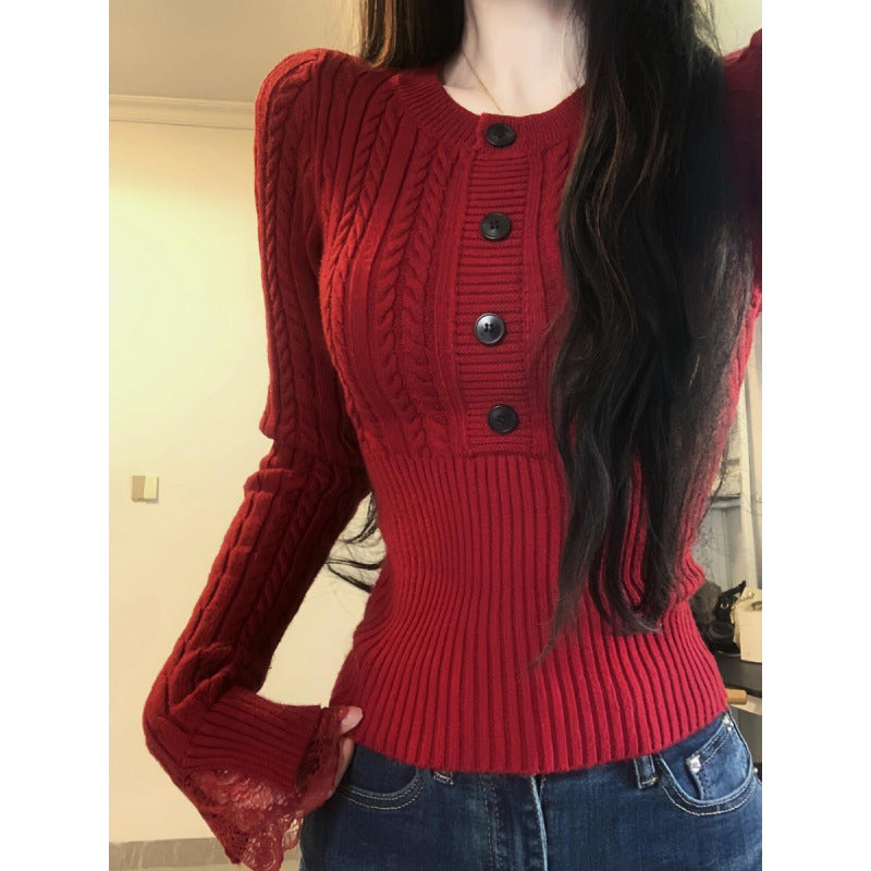 Damen Strickpullover Raffiniertes Zopfmuster Spitzenärmel - Eveloria