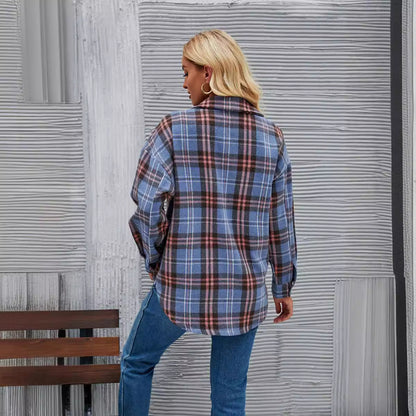 Damen Flanell-Hemdjacke Kariert Taschen