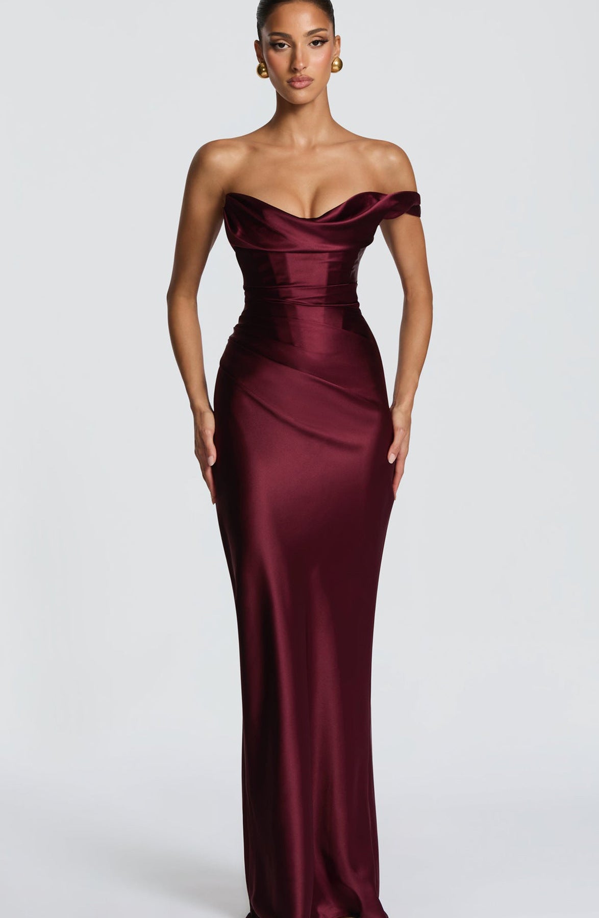 Damen Abendkleid Schulterfrei Satin Eveloria