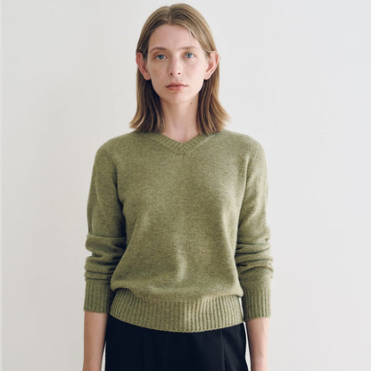 Damen Feinstrickpullover V-Ausschnitt Breites Bündchen Eveloria