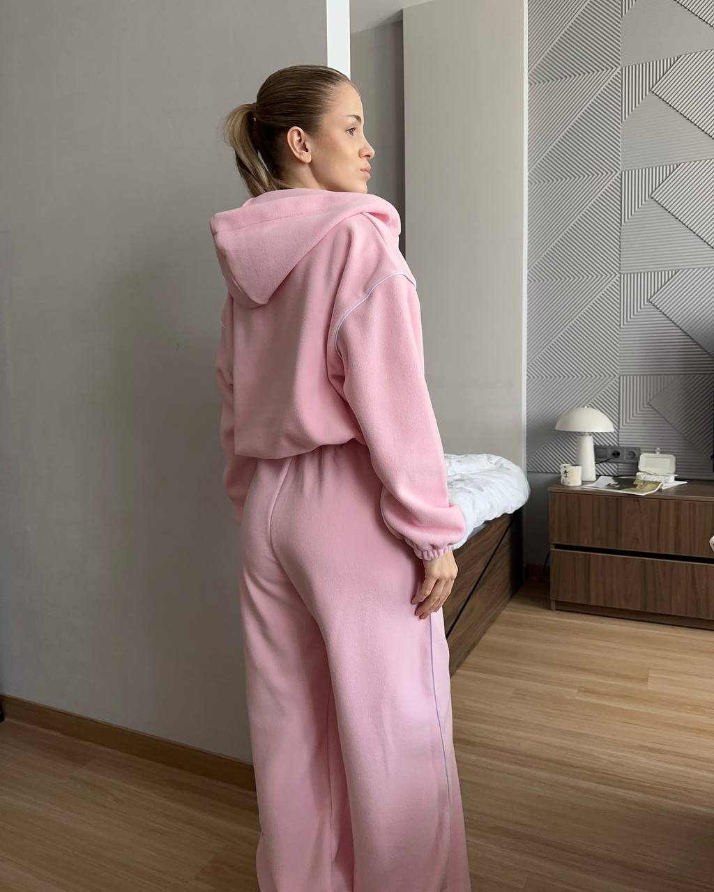 Damen Fleece-Set Kapuze Weite Passform Grau Eveloria