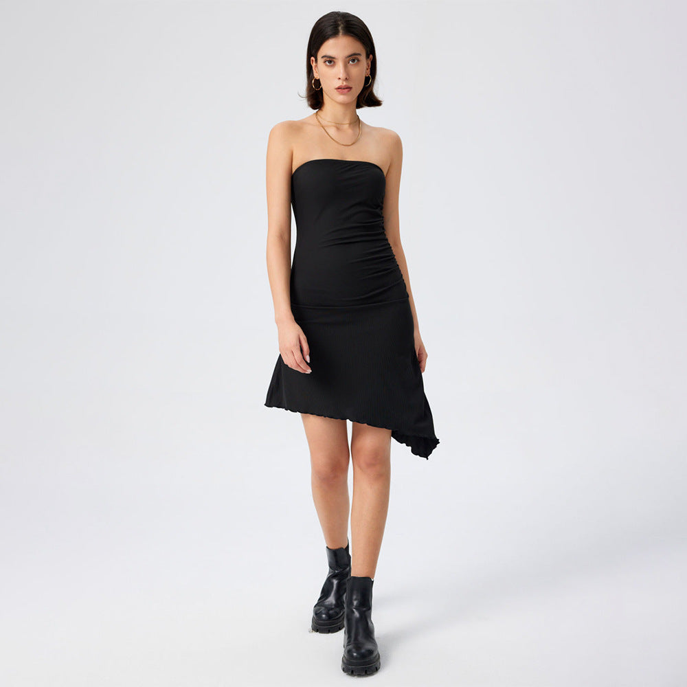 Damen Bandeau-Kleid Asymmetrisch Rüschen Eveloria
