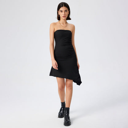 Damen Bandeau-Kleid Asymmetrisch Rüschen Eveloria
