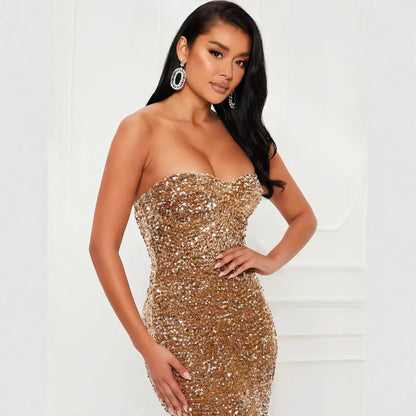 Damen Glitzerndes Abendkleid mit Bustier-Oberteil und schmalem Schnitt