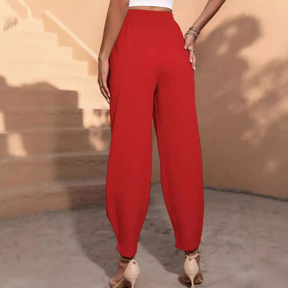 Damen Mittelhosen Elastischer Bund Weites Bein Eveloria