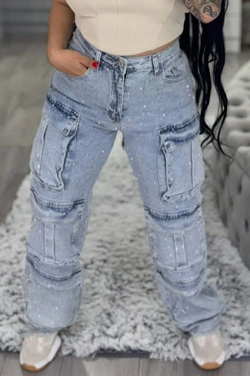 Damen Cargo-Hose Trendige Taschen Moderner Wasch-Effekt Eveloria