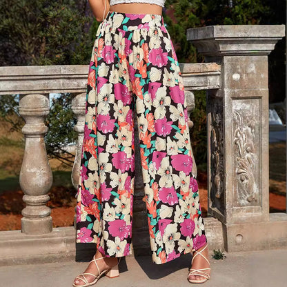 Damen Palazzo-Hose Blumenmuster Elastisch