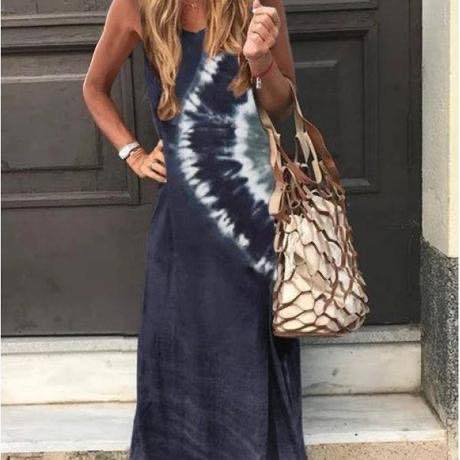 Damen Maxikleid Tie-Dye-Design Leicht Blau - Eveloria