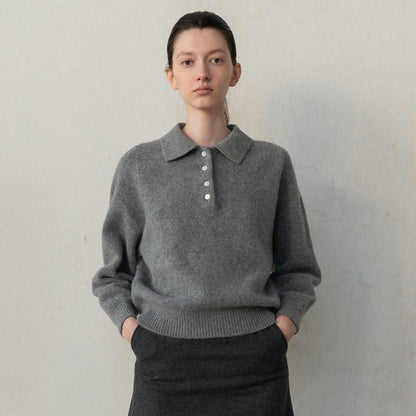 Damen Pullover Polokragen Knopfdetails Elegantes Design - Eveloria