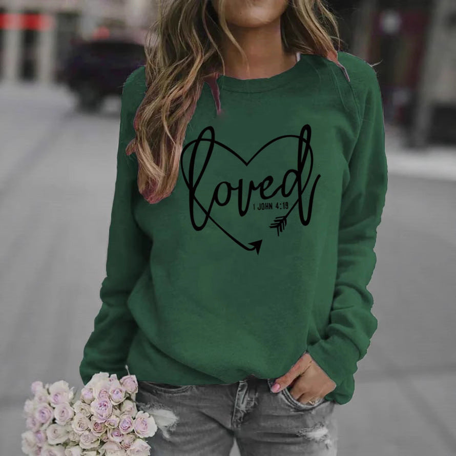 Damen Sweatshirt Herz-Aufdruck Inspirierend Grau Eveloria
