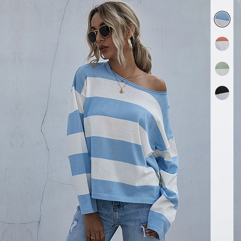 Damen Oversized Pullover Breite Streifen Eveloria - Eveloria