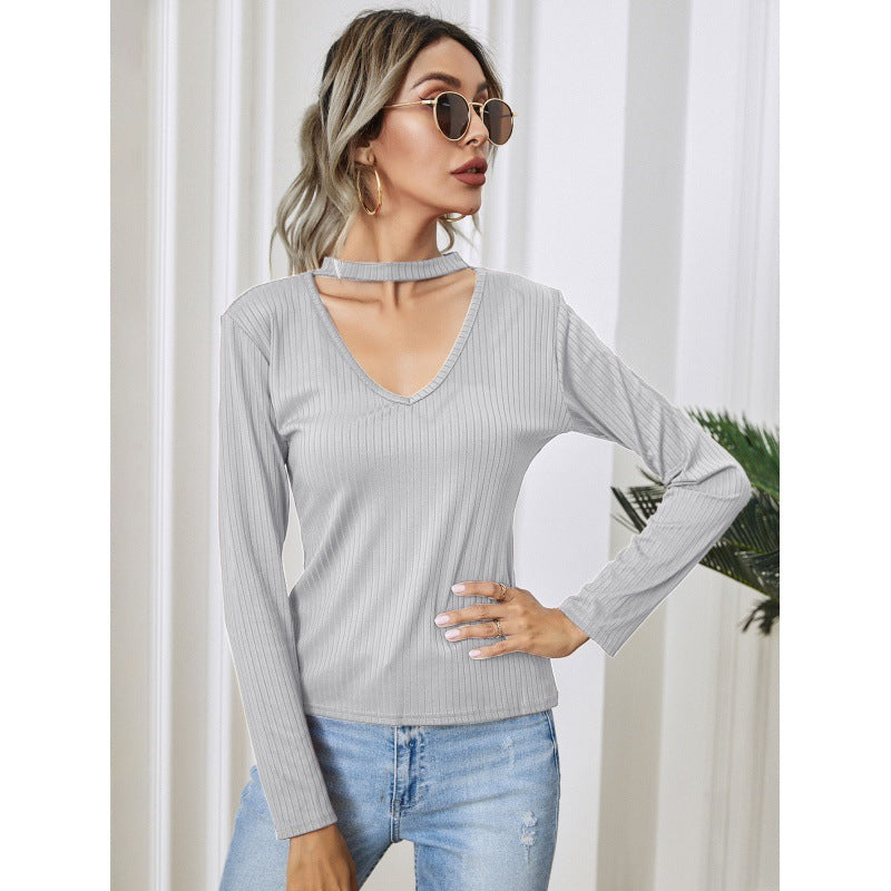Damen Langarm Bodysuit V-Ausschnitt Schmal Eveloria
