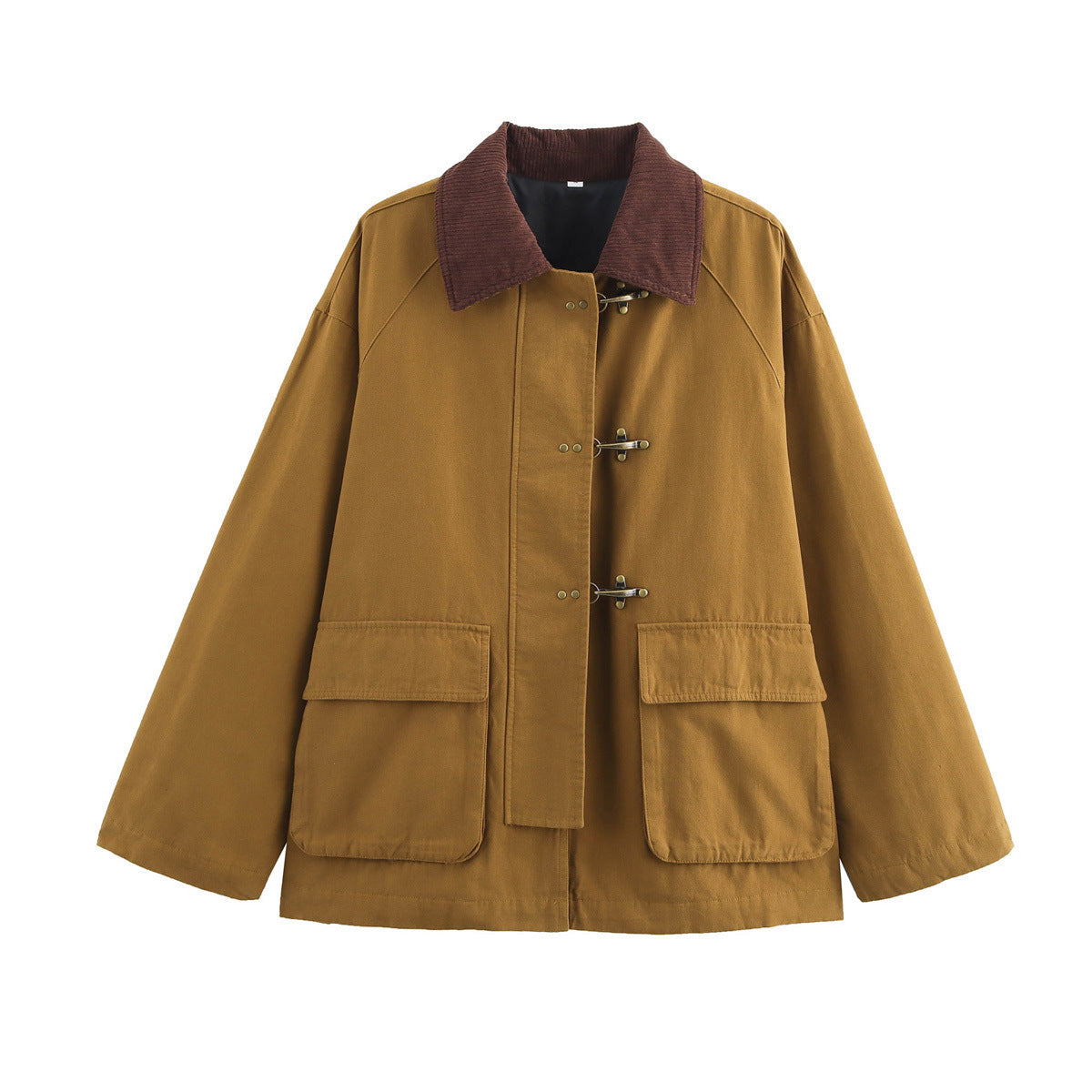 Damen Utility-Jacke Aufgesetzte Taschen Karottenkragen Eveloria - Eveloria
