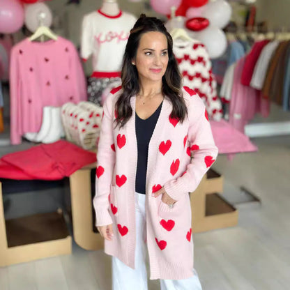 Damen Strickjacke Herzdesign Modisch Lang Eveloria