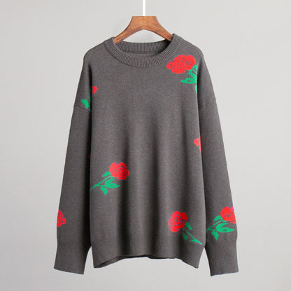 Damen Strickpullover Florales Design Lockere Passform